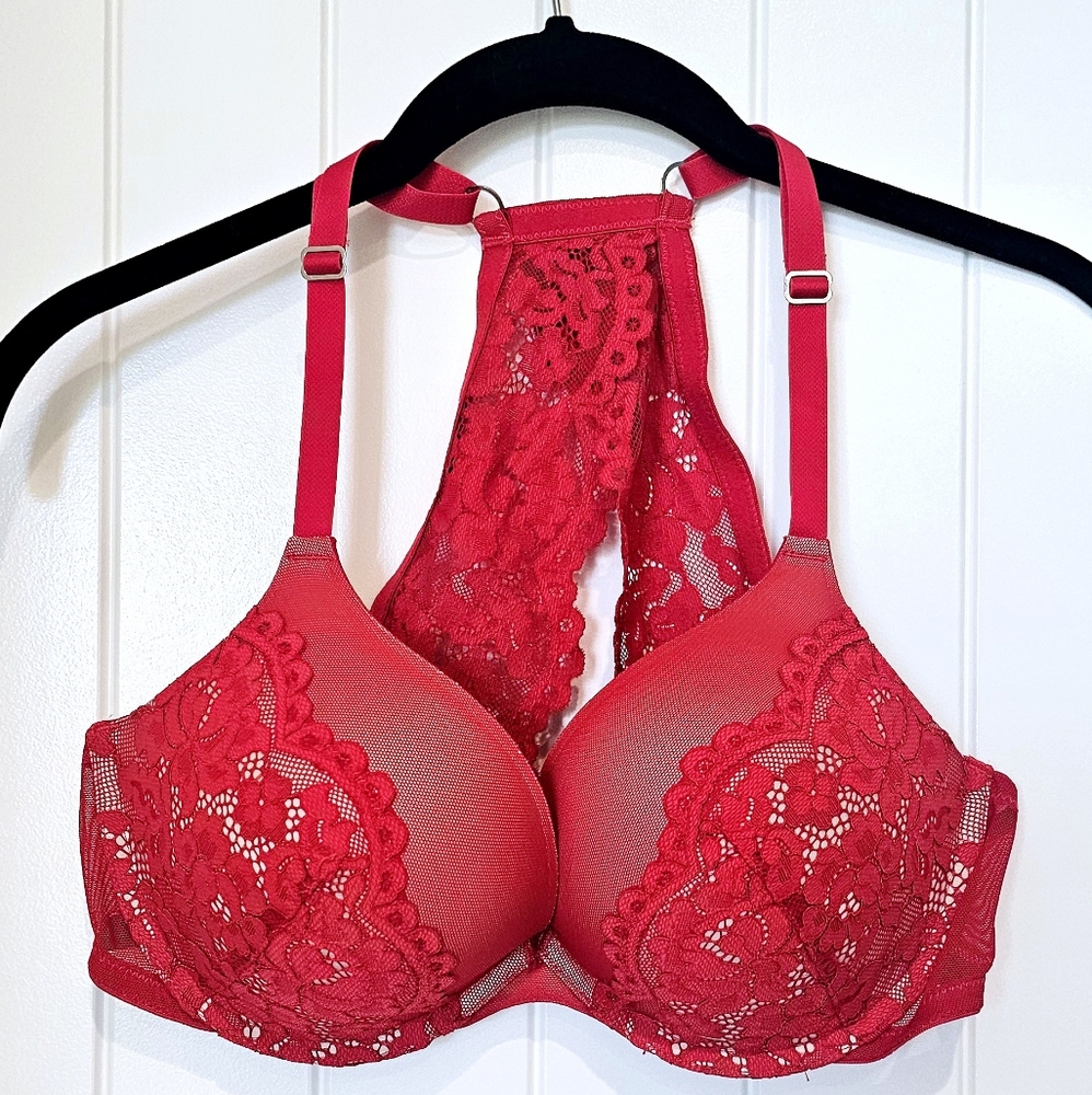 NWOT, New, Unworn, red lace push-up bra, 36C, Frederick's of Hollywood